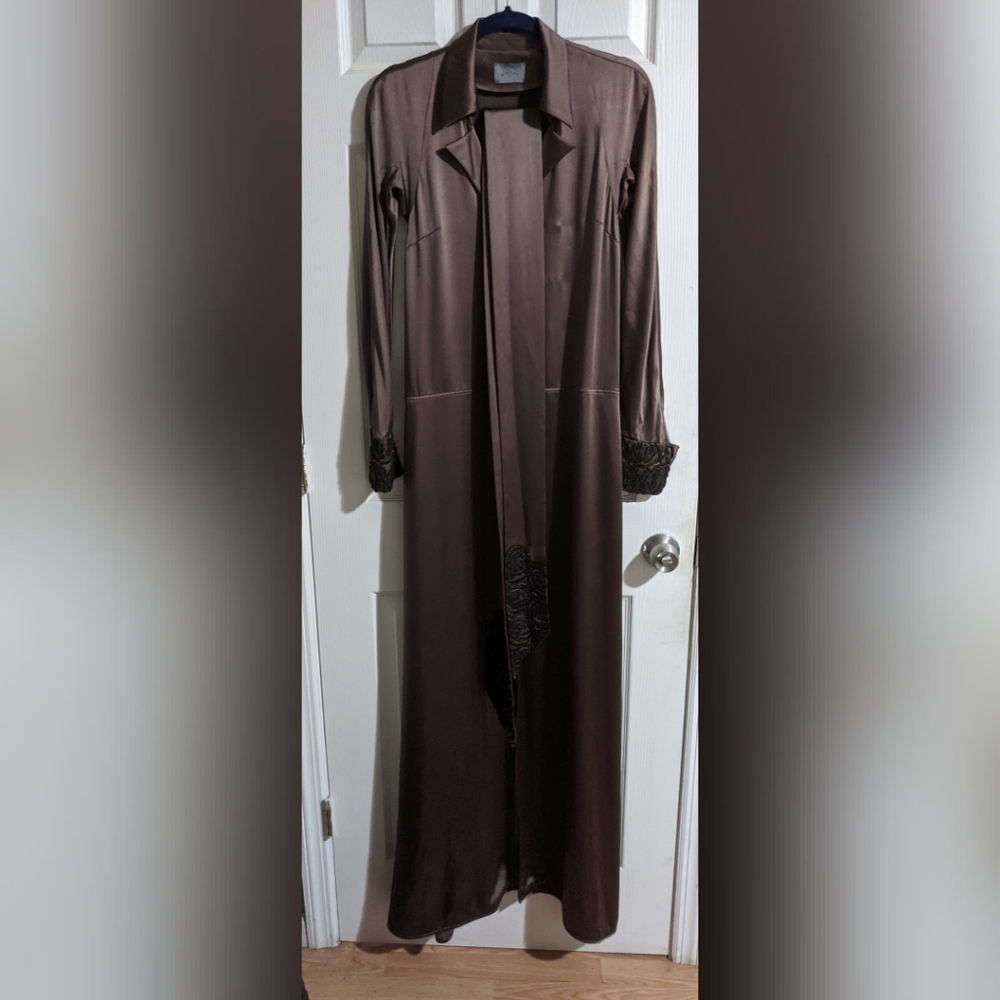 Maiyet Brown Silk Beaded Detail Maxi Dress 2/4 Rare